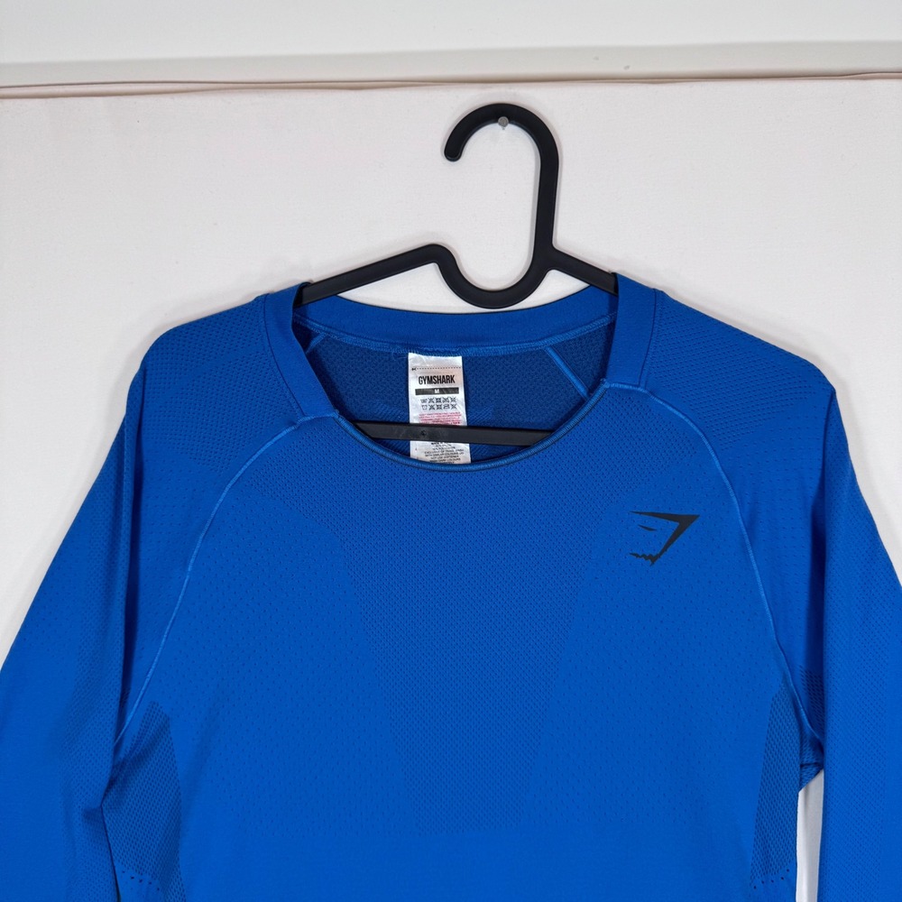 Gymshark Apex Seamless Long Sleeve T-Shirt Mens M Blue Mesh Vented Workout Gym - Picture 4 of 12